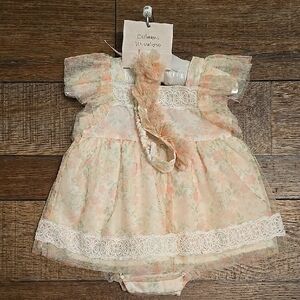 Catherine Malandrino Pastel Floral Baby Dress with Headband
